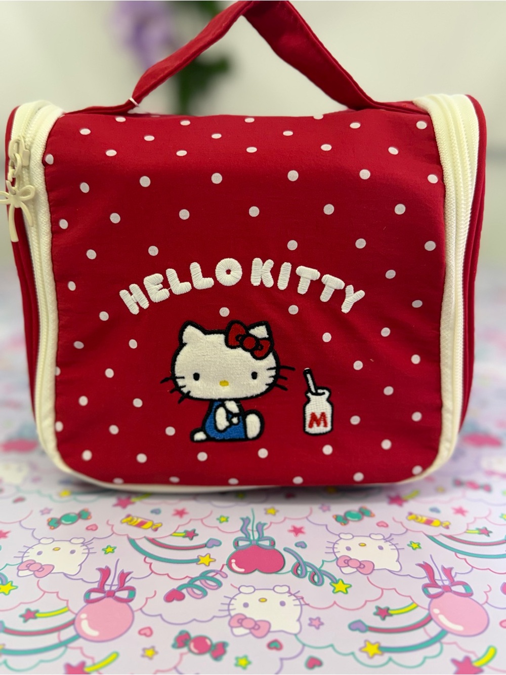 Hello Kitty Red Polka Dot Cosmetic Case with Cream Trim - Picture 3 of 8